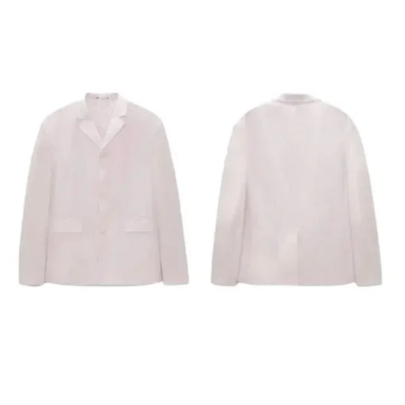 NWOT ZARA Poplin Relaxed Fit Pink Lightweight‎ Suit Jacket 4624/076 Size 40